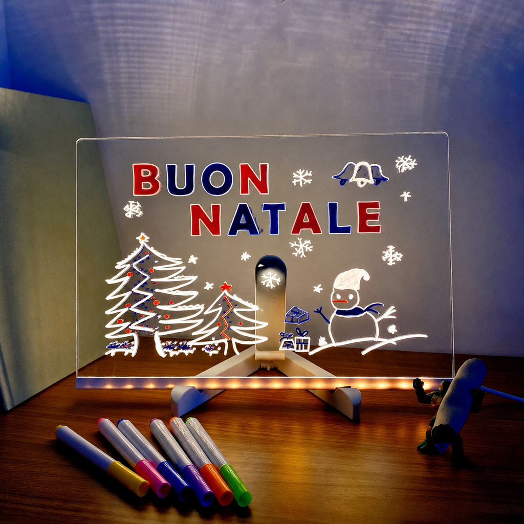 Dettaglio della superficie in acrilico trasparente del tavolo da disegno LED GlowCraft