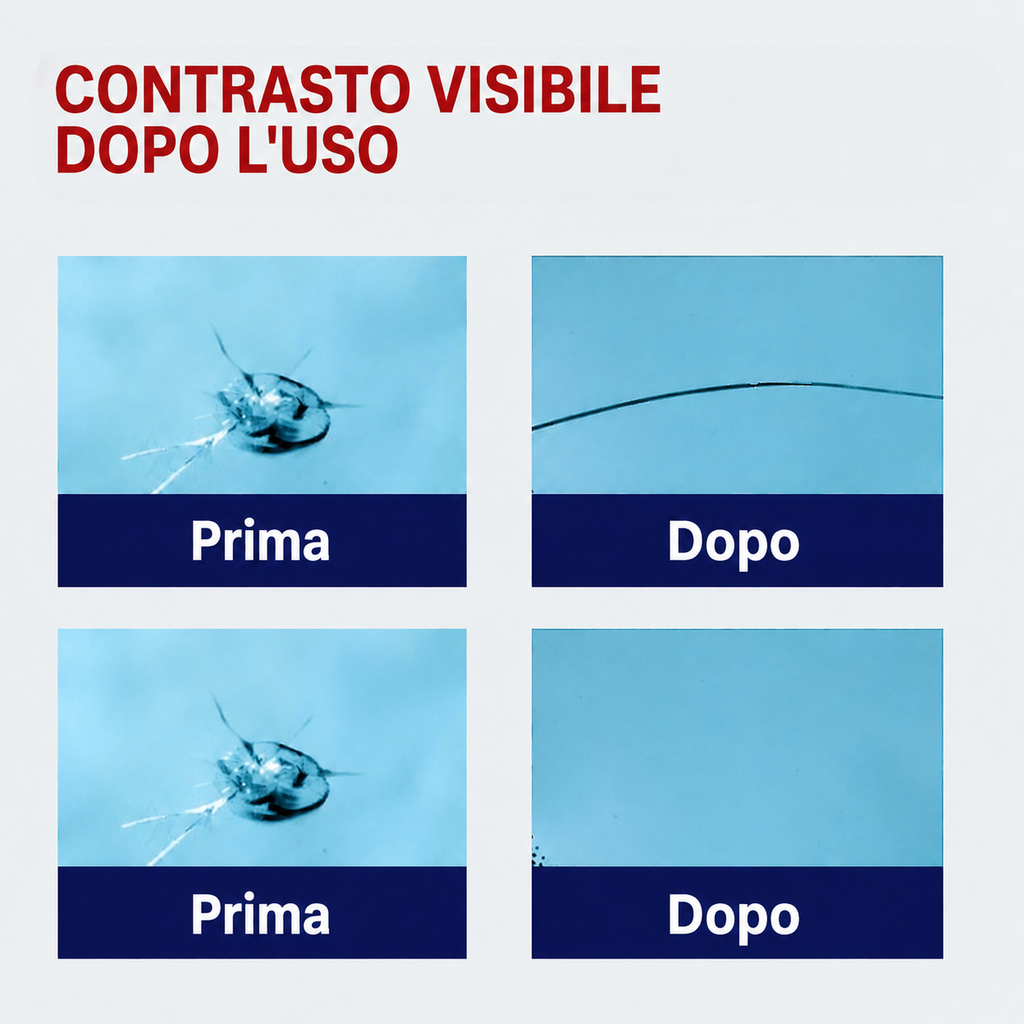 Kit di Riparazione per Parabrezza e Graffi su Vetro Auto - Facile da Usare