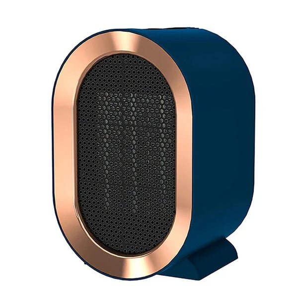 Termoventilatore HeatFlow posizionato in ambiente domestico moderno accanto a scrivania