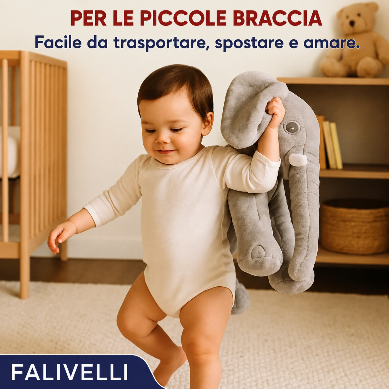 Dettaglio del tessuto soffice e vellutato del cuscino elefante peluche