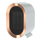 Vista laterale del termoventilatore HeatFlow con evidenza delle dimensioni compatte e della finitura ramata
