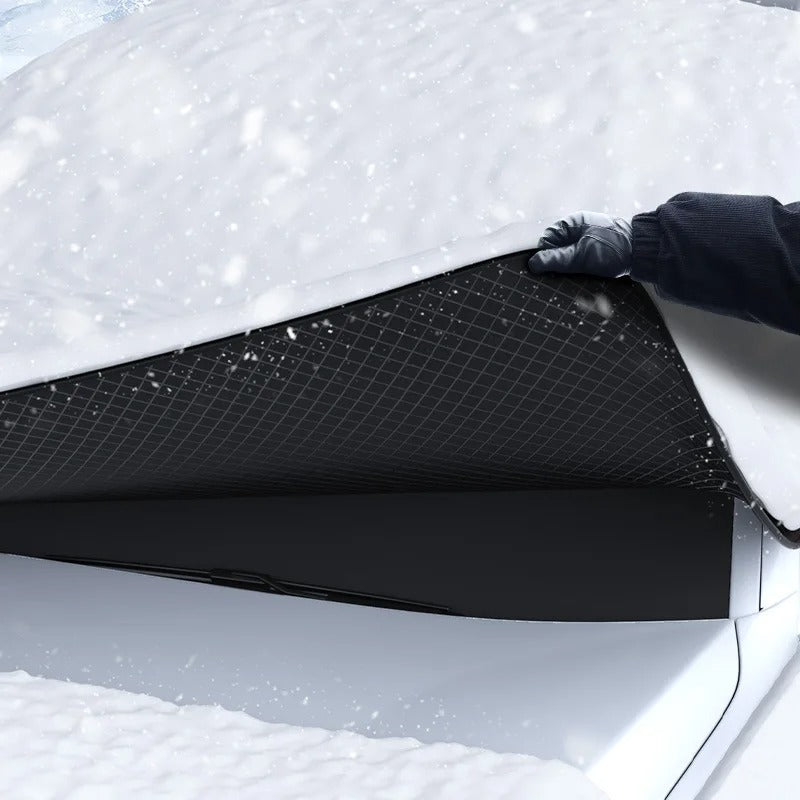 Applicazione rapida della copertura FrostShield™ sul parabrezza con magneti integrati