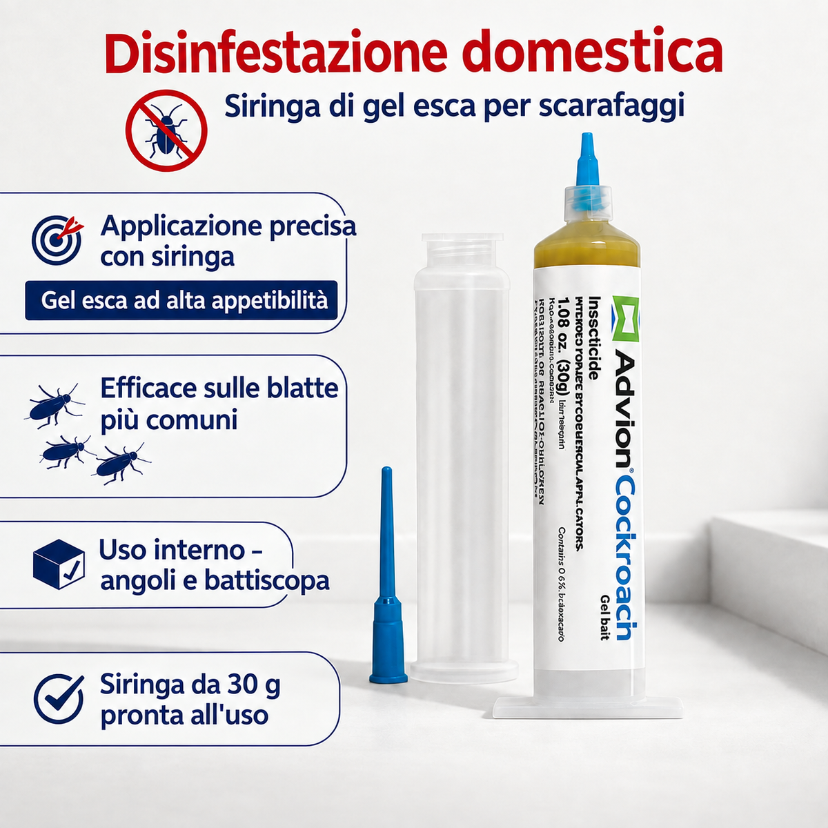 Gel esca anti-blatte in siringa per uso domestico