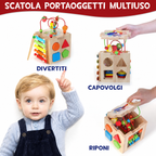 Cubo educativo MINDBLOX in legno naturale con certificazioni di sicurezza CE ed EN71