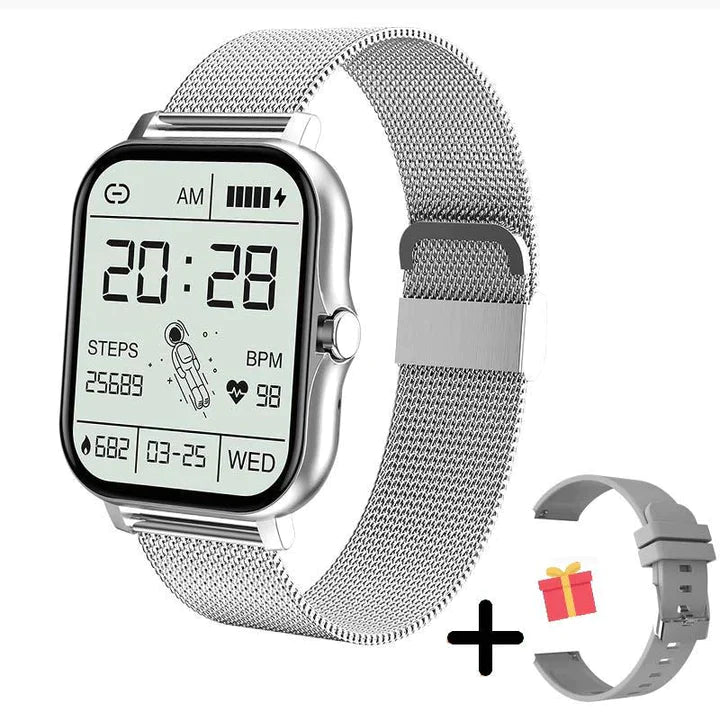 Orologio smart femminile indossato al polso con notifiche attive