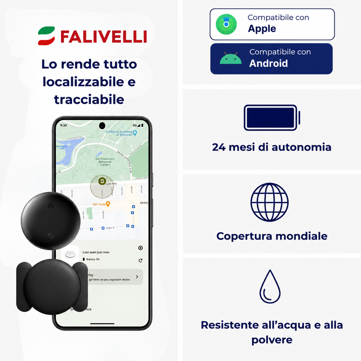 Confezione completa tracker GPS animali con supporto tipo AirTag e set batterie CR2032