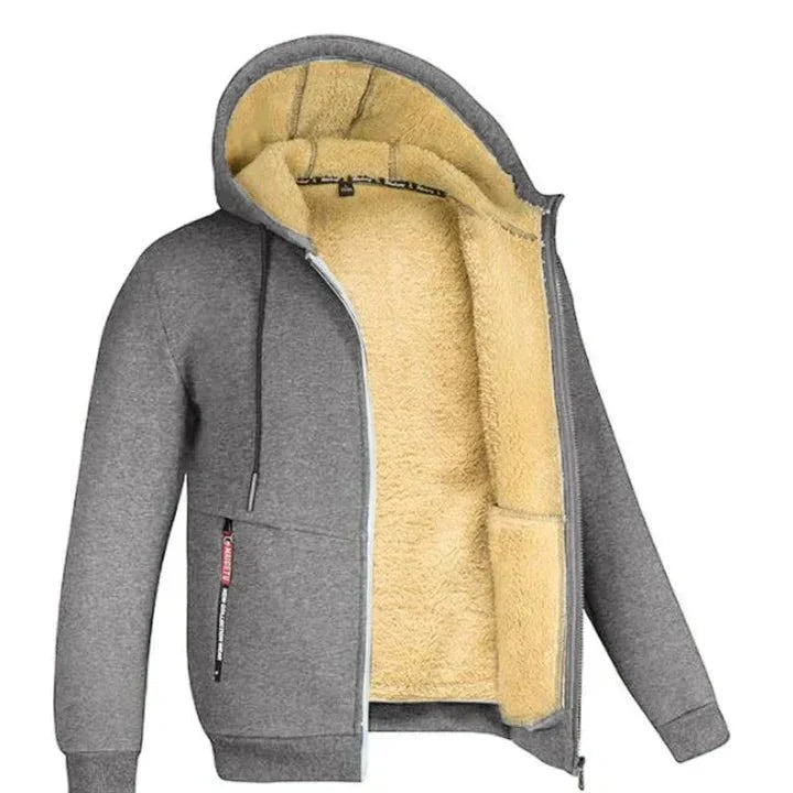 Felpa TOMMY con cappuccio e zip in pile grigio scuro, vista posteriore
