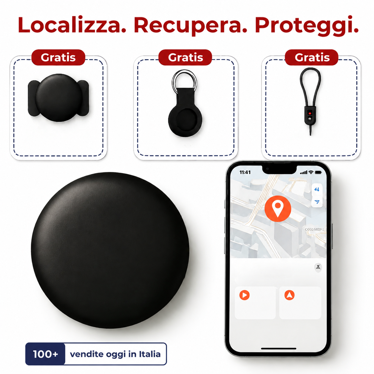 Tracker GPS Gatto Compatto – Localizzazione Mondiale Apple & Android Find My – Zero Abbonamenti