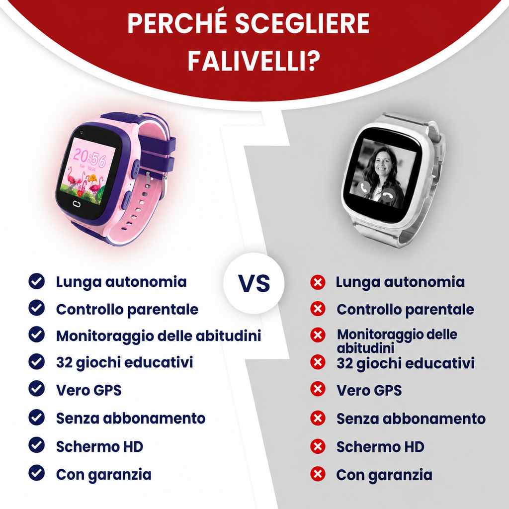 Interfaccia intuitiva dello smartwatch GPS FALIVELLI con icone colorate per bambini