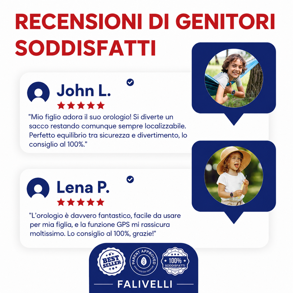 Smartwatch GPS per bambini FALIVELLI con batteria ricaricabile 400 mAh e ricarica rapida USB-C